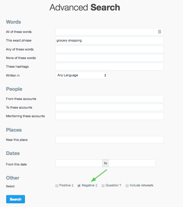twitter advanced search negative sentiment