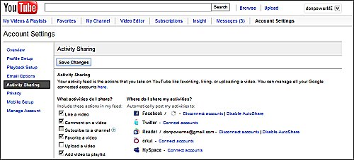 YouTube Activity Sharing YouTube Activity Sharing