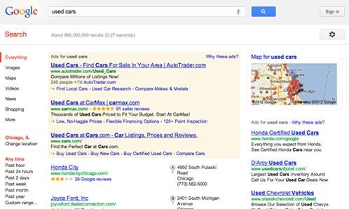 used cars search on Google
