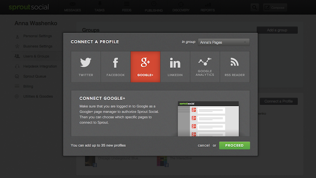 Sprout Social Google Plus profile