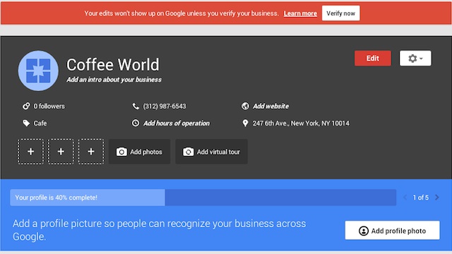 add a verified website to google+ screenshot