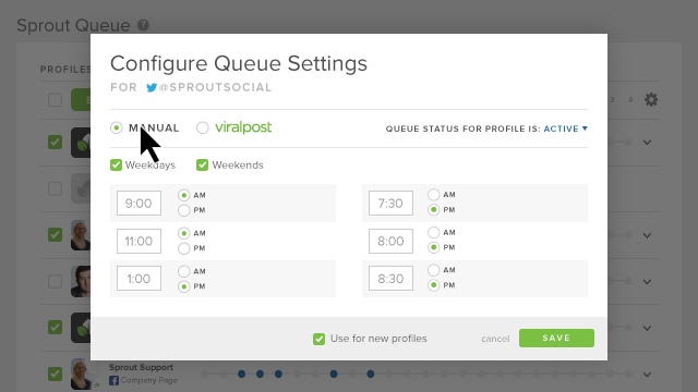 Set Post Times and Turn on ViralPost by Profile