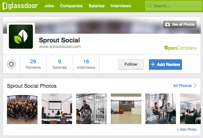 Glassdoor Sprout Homepage