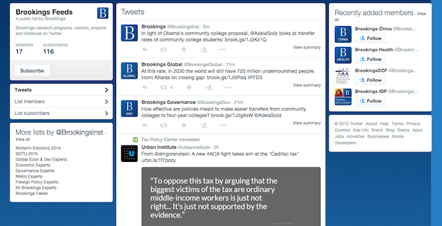 Brookings Institute Twitter Feeds