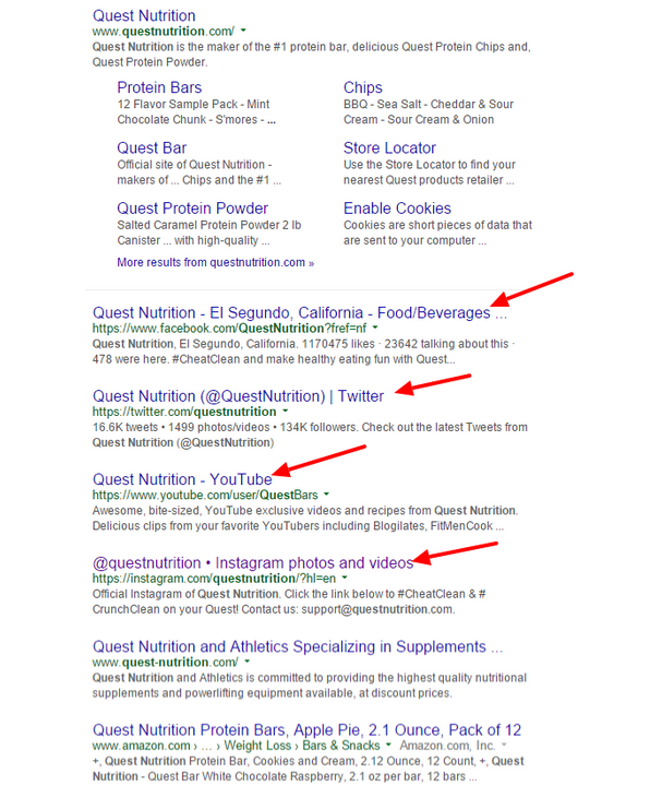 Quest Nutrition SERP Example
