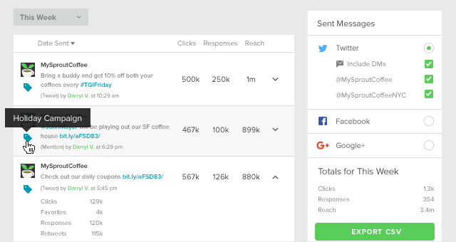 Tags in the Sent Messages Report