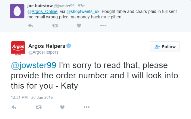 Argos Twitter Support Initials