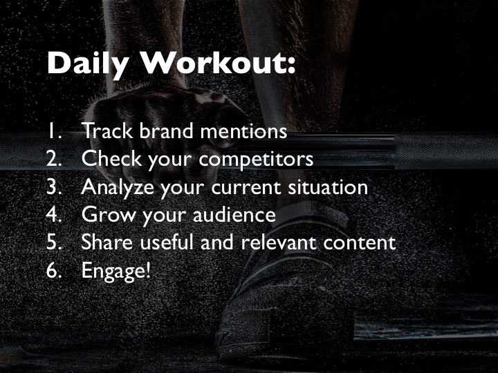 daily workout list for building an online presence