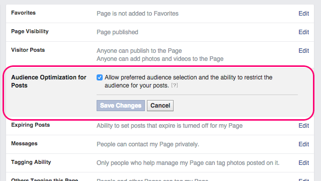 Facebook Organic Targeting Settings