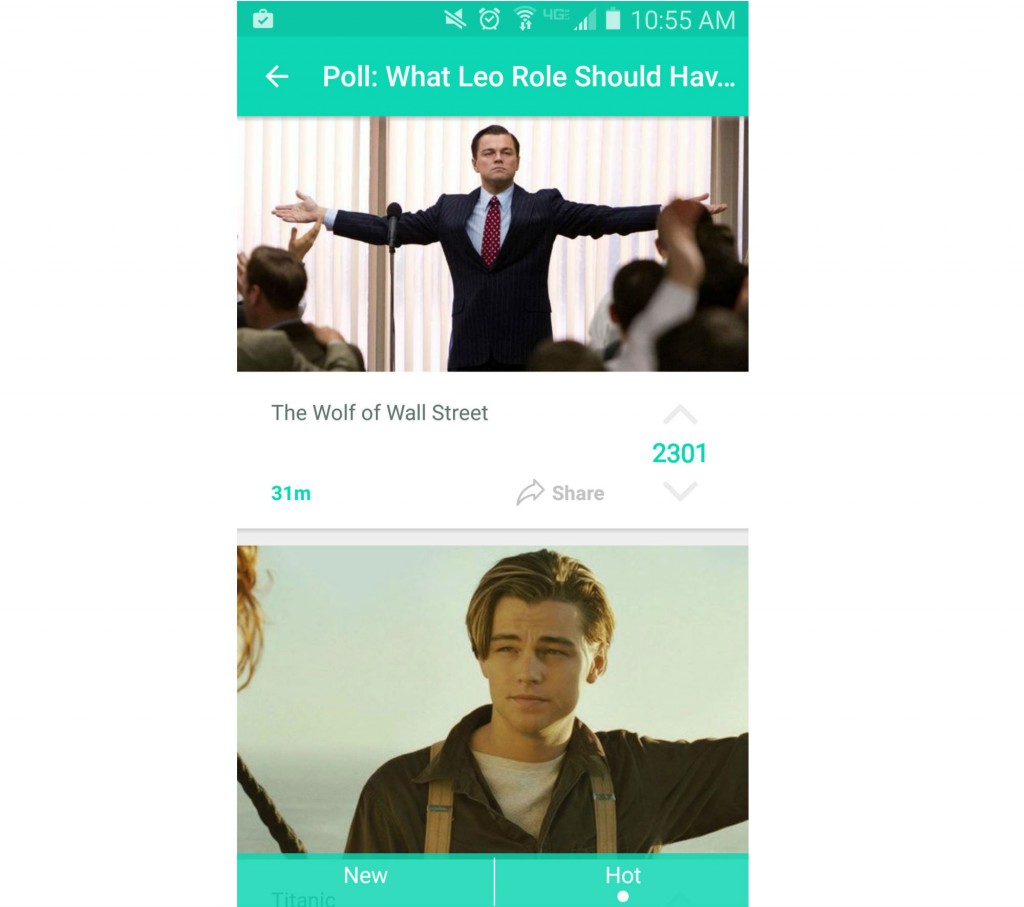 Yik Yak users vote on which movie Leonardo DiCaprio should've won an Oscar for.