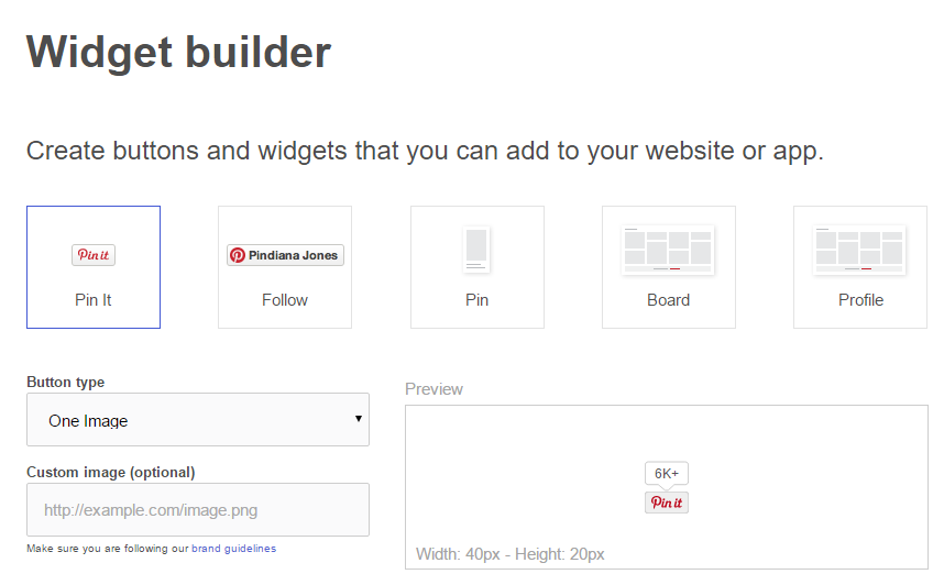 Pinterest Social Media Widget Builder