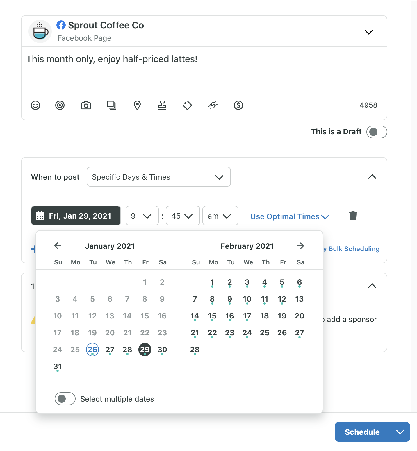 compose and schedule for Facebook in Sprout