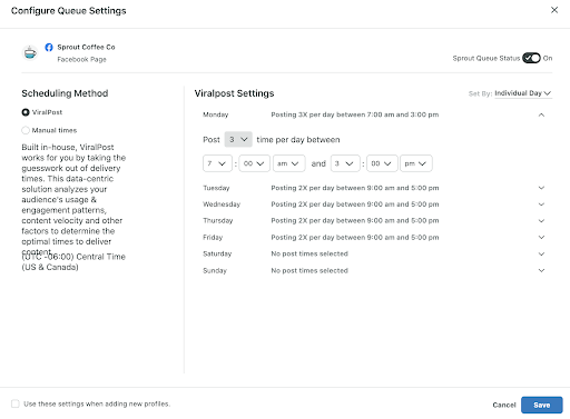 Viralpost settings in Sprout