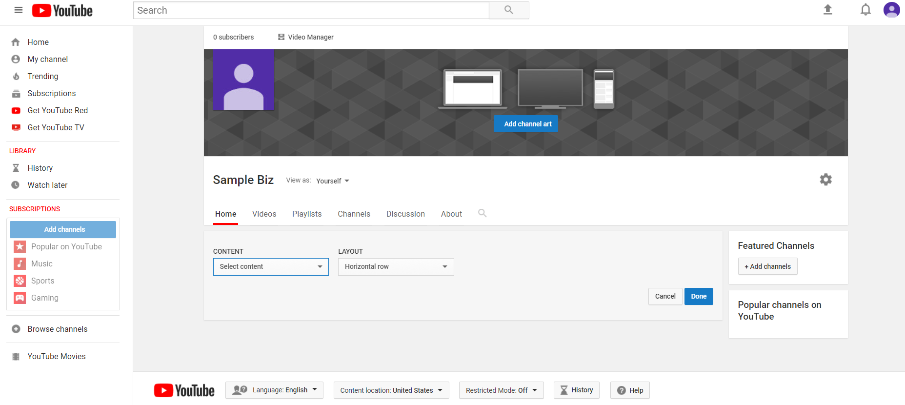 Customizing your YouTube channel