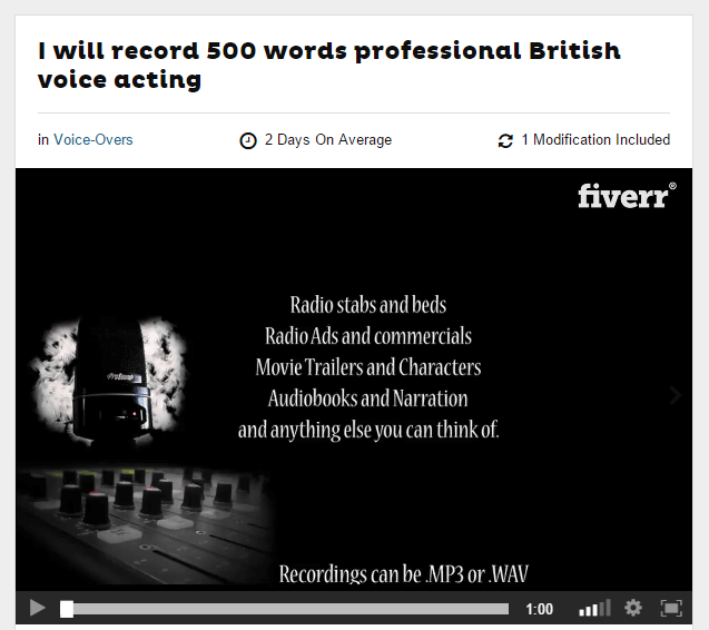 You can hire talent on Fiverr for voiceover work