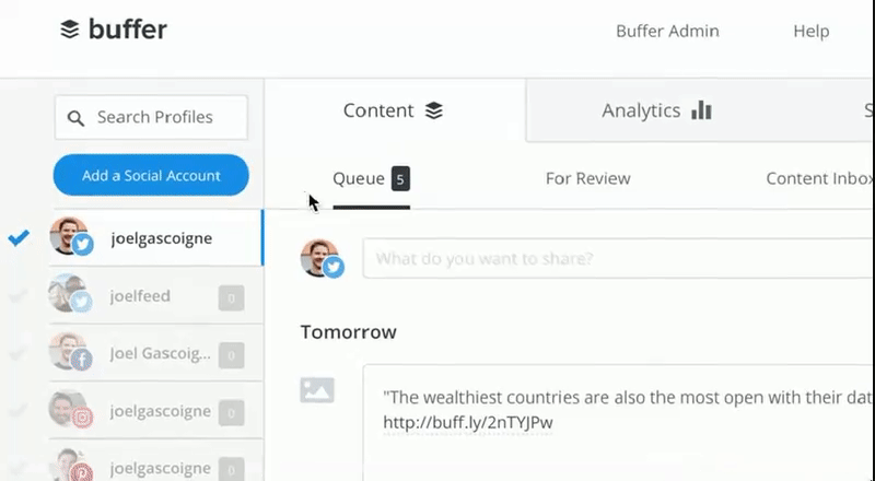Buffer allows to individuals to post across multiple accounts