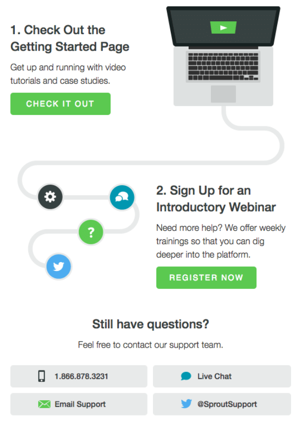 This Spout email provides readers with specific next steps