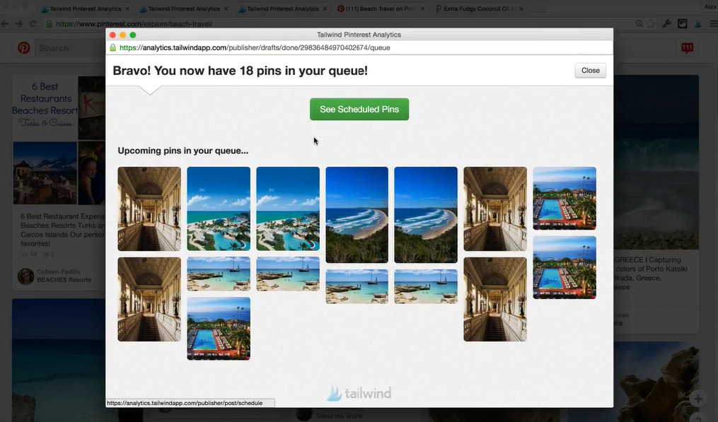 An example of Tailwind's content calendar for Pinterest