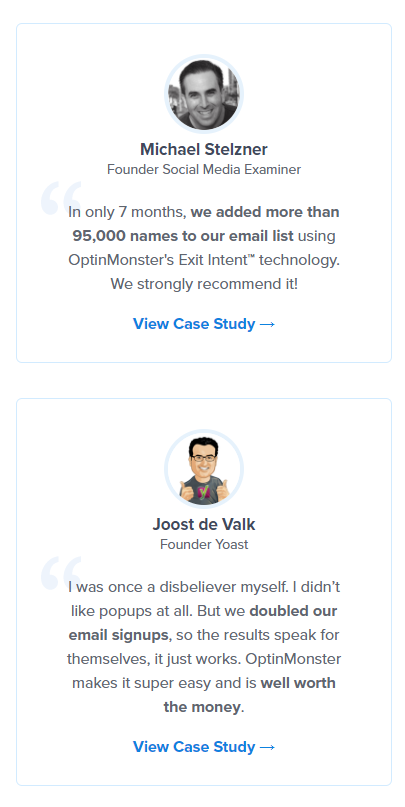 Customer testimonials signal your authority in the eyes of customers