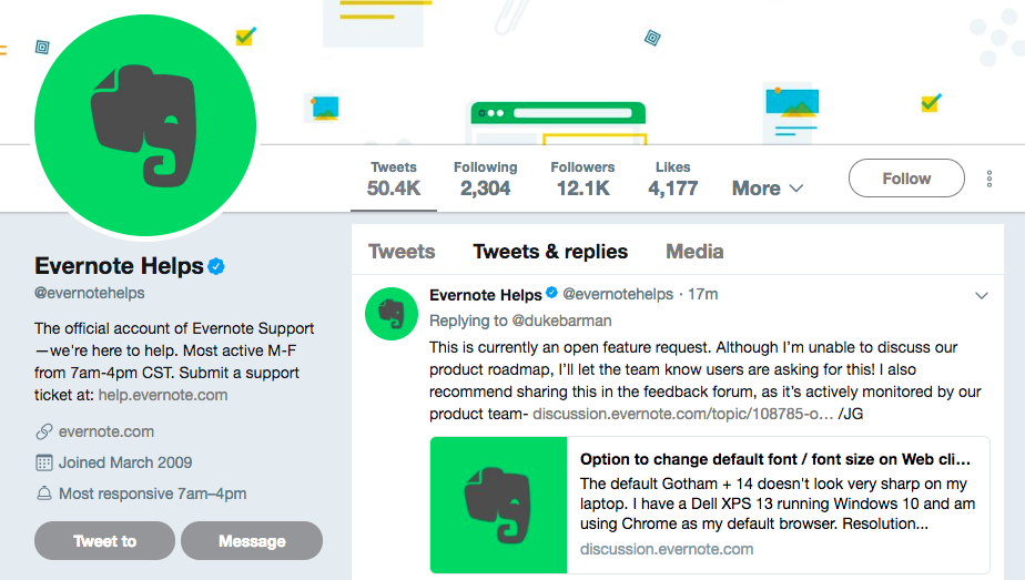evernote twitter account