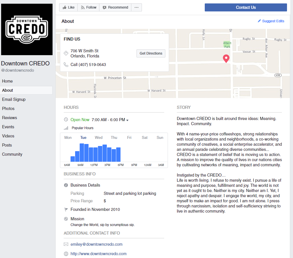 The more information you provide about your business on Facebook, the easier it is to get found by new followers