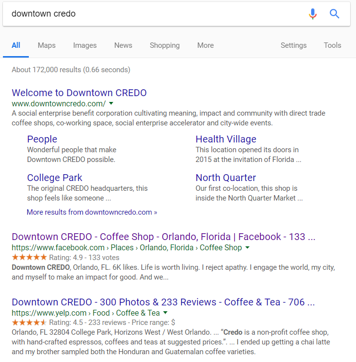 As part of a Facebook audit, you should see where your Facebook page shows up in a Google search for your business