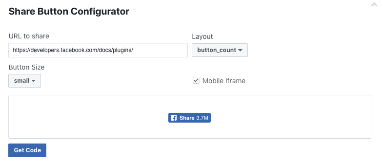 share button configurator on facebook