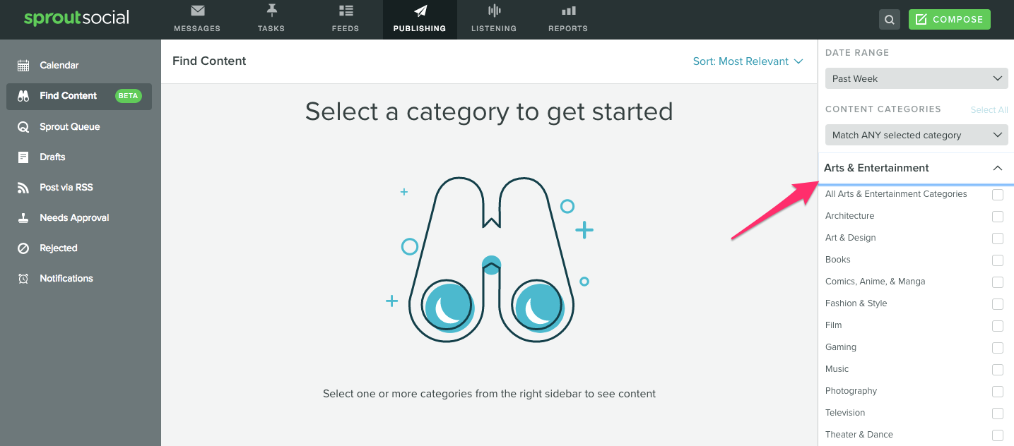 sprout social find content
