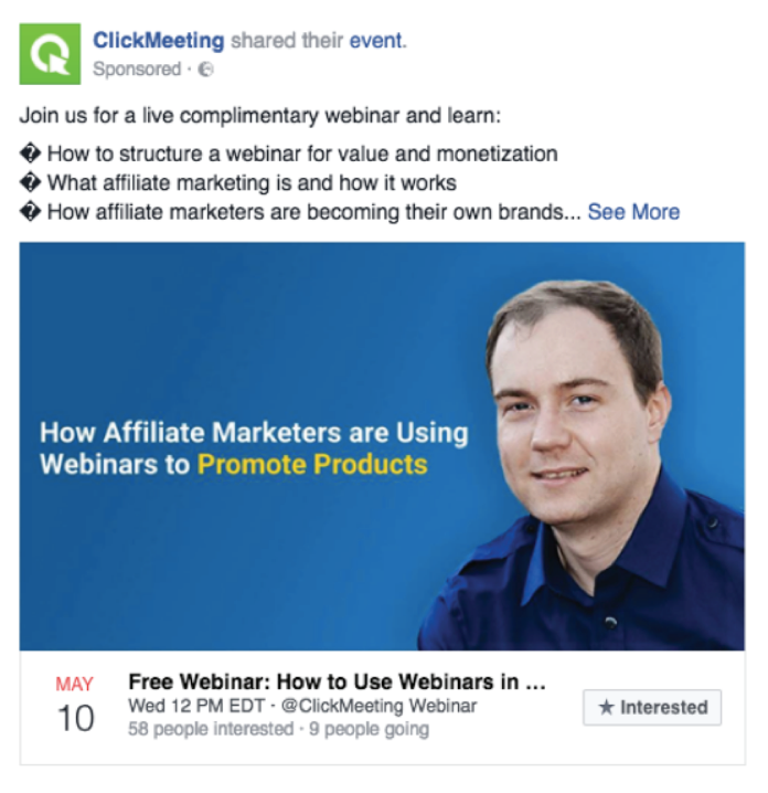 clickmeeting facebook ad example