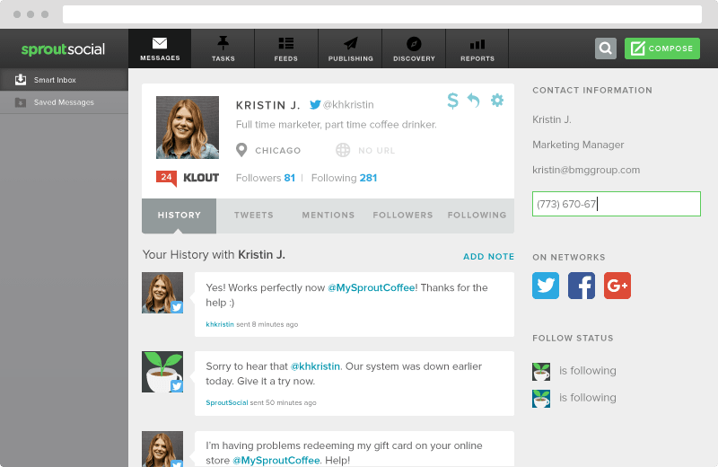 sprout social customer history