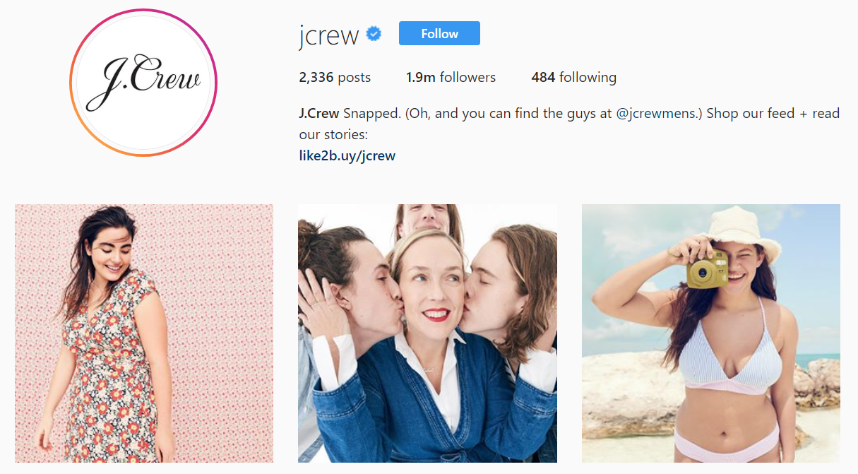 J. Crew's main Instagram account is separate from its dedicated account for menswear
