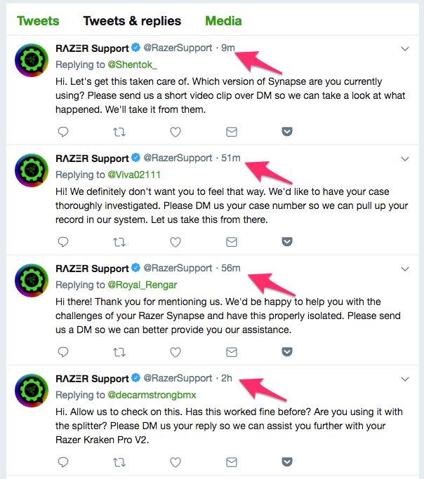 Razer Support Tweets