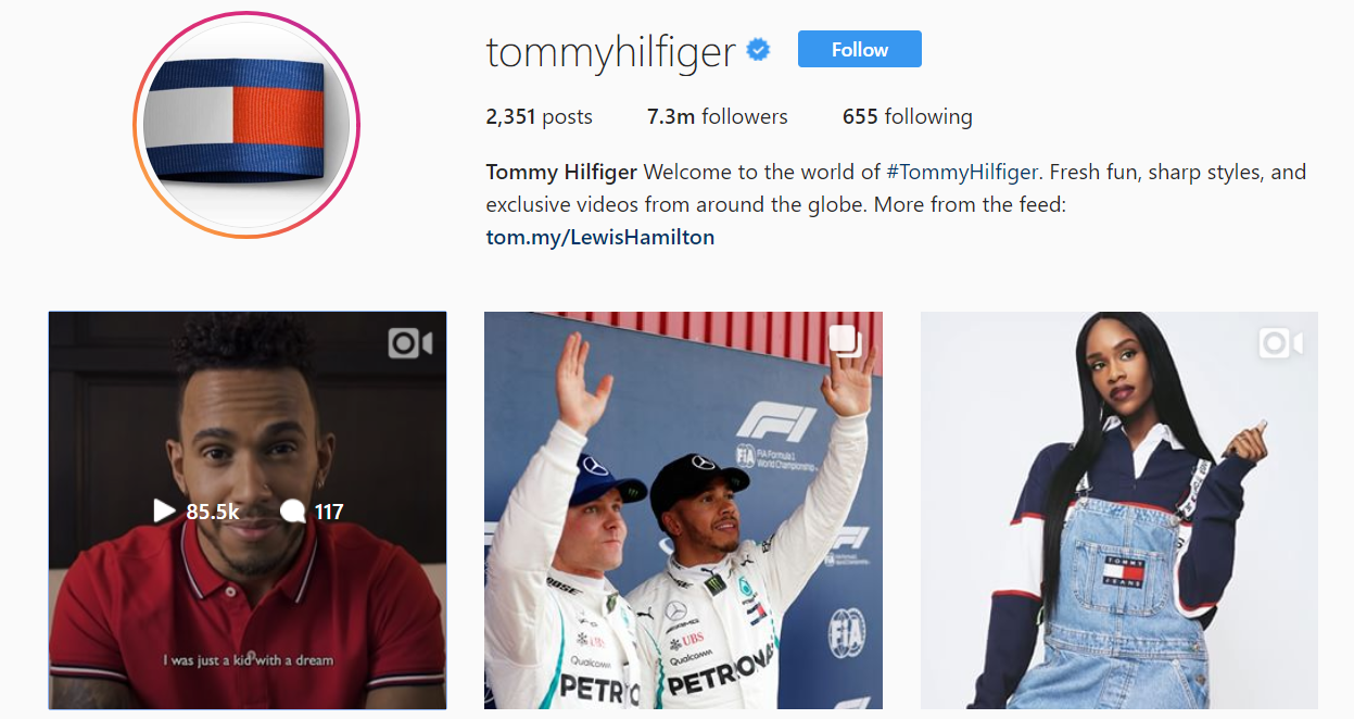 Tommy Hilfiger regularly updates their bio link based on which promotions they're running