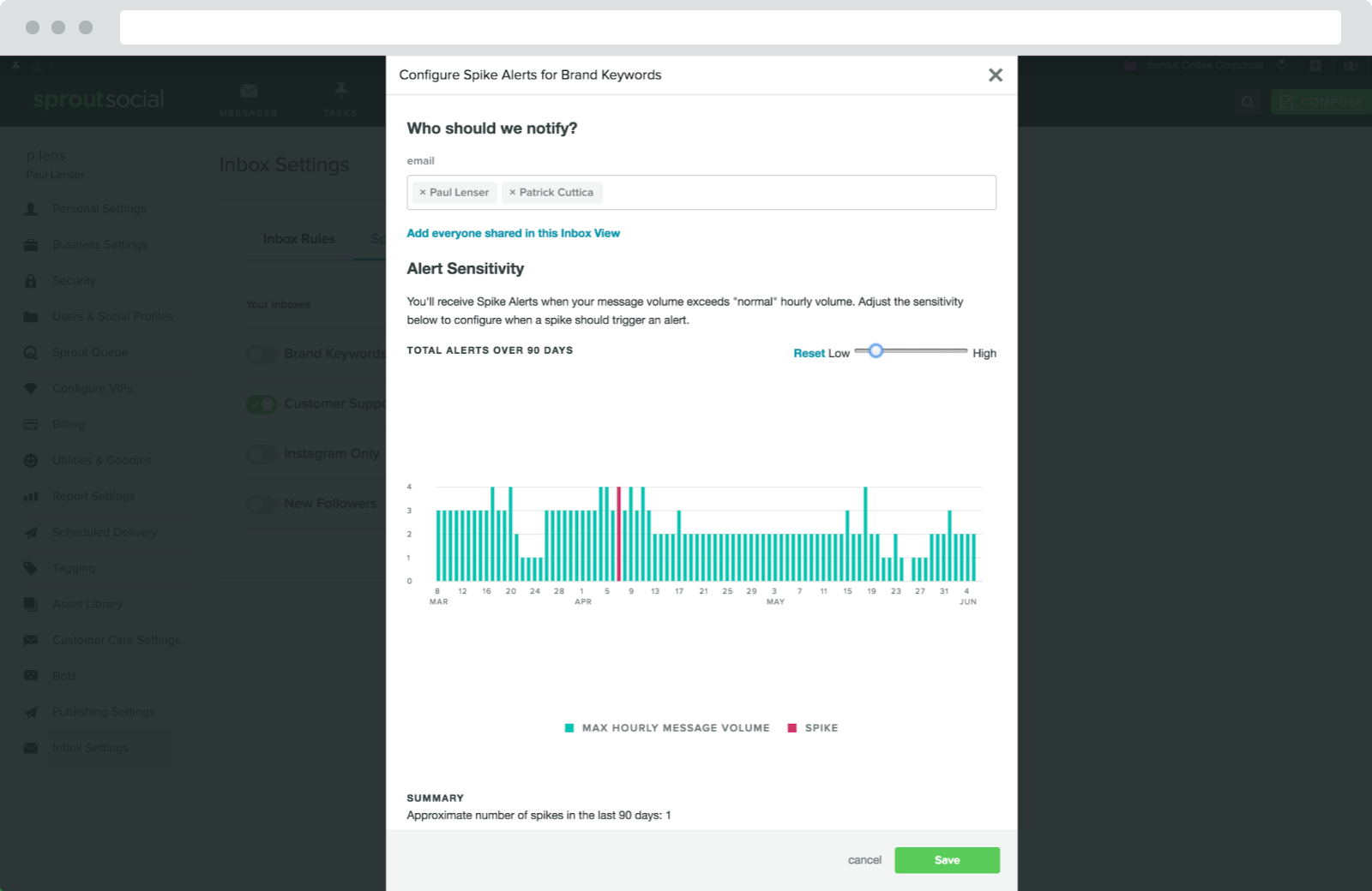 Spike Alerts Settings