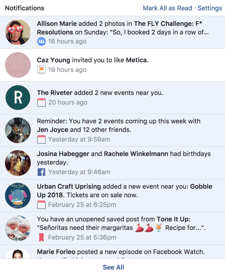 facebook notifications example