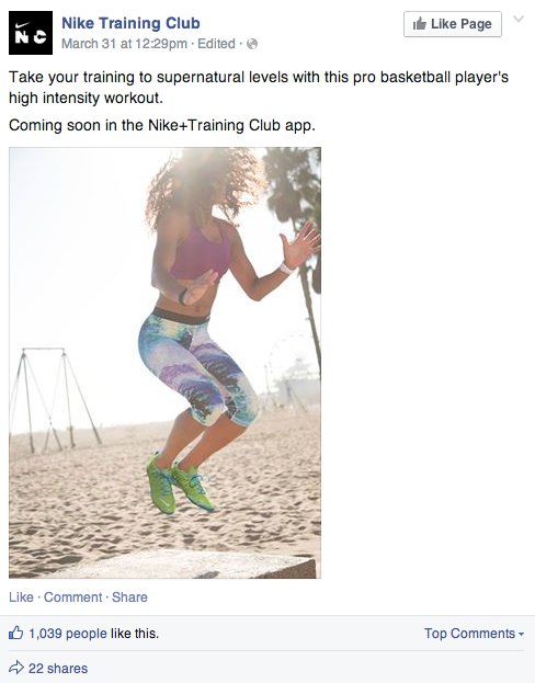 nike training club facebook post