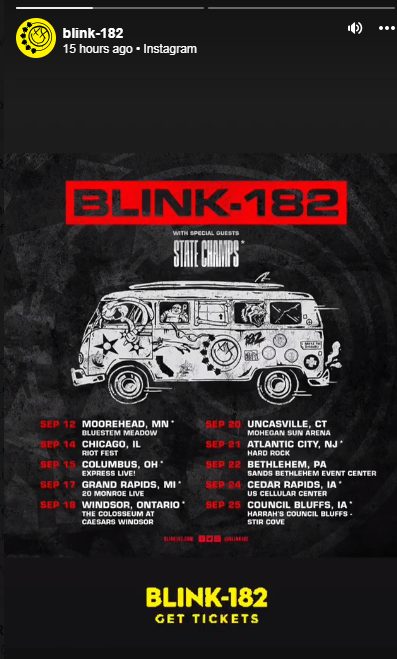 An example of a Facebook story from band "Blink-182"