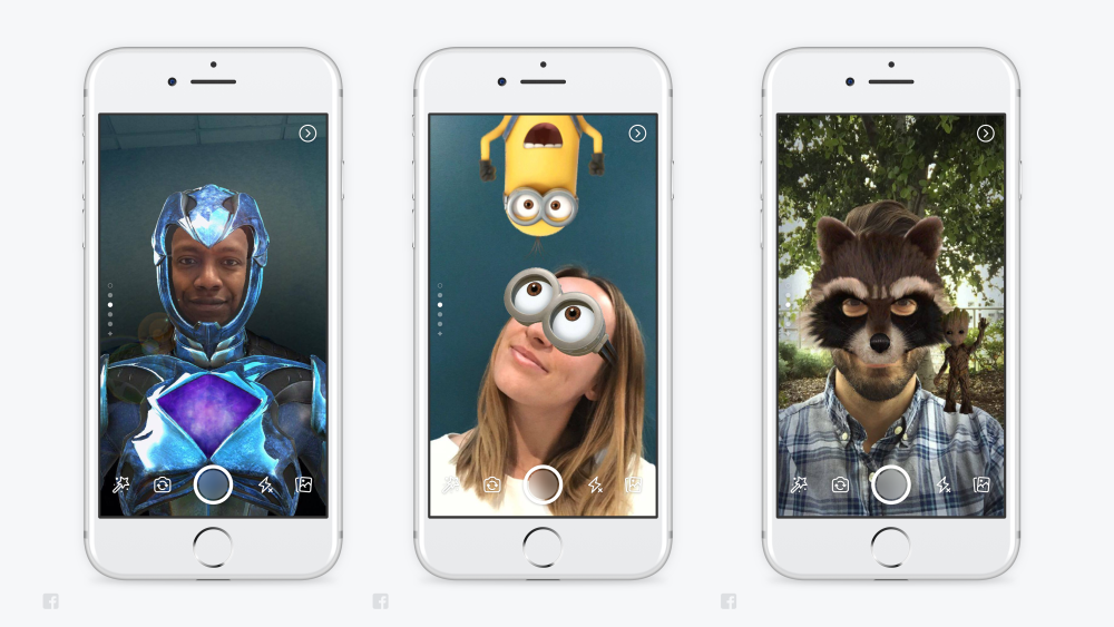 An example of 3 different Facebook filter options for Facebook stories