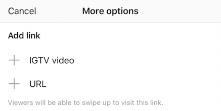 Screenshot of the stories "more options" screen