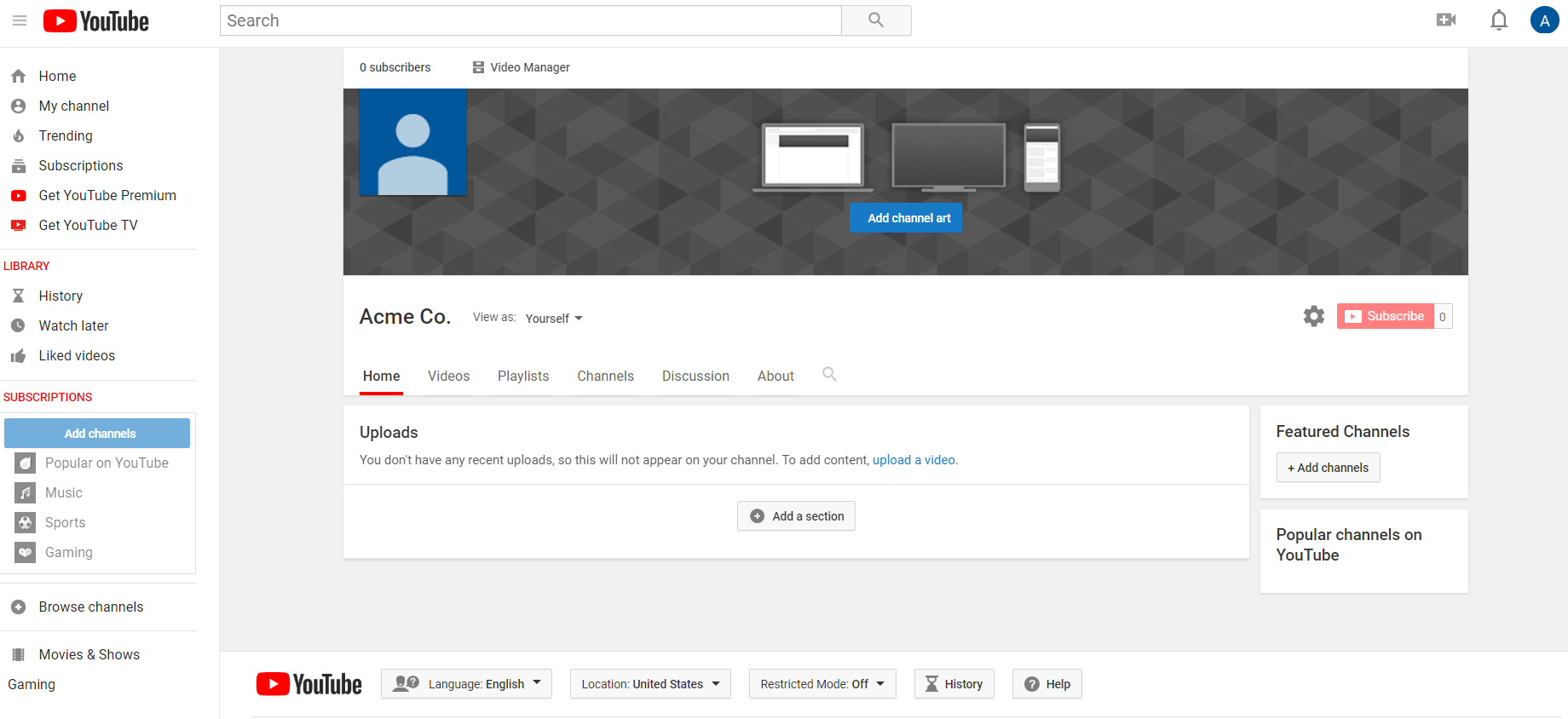 YouTube's "Customize Channel" menu allows you to edit your channel ceatives