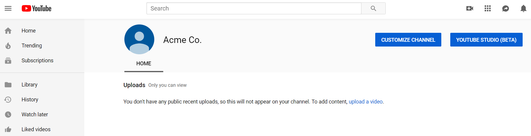 YouTube's homepage serves as the hub for editing your channel