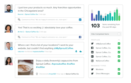 sprout smart inbox with messages from customers