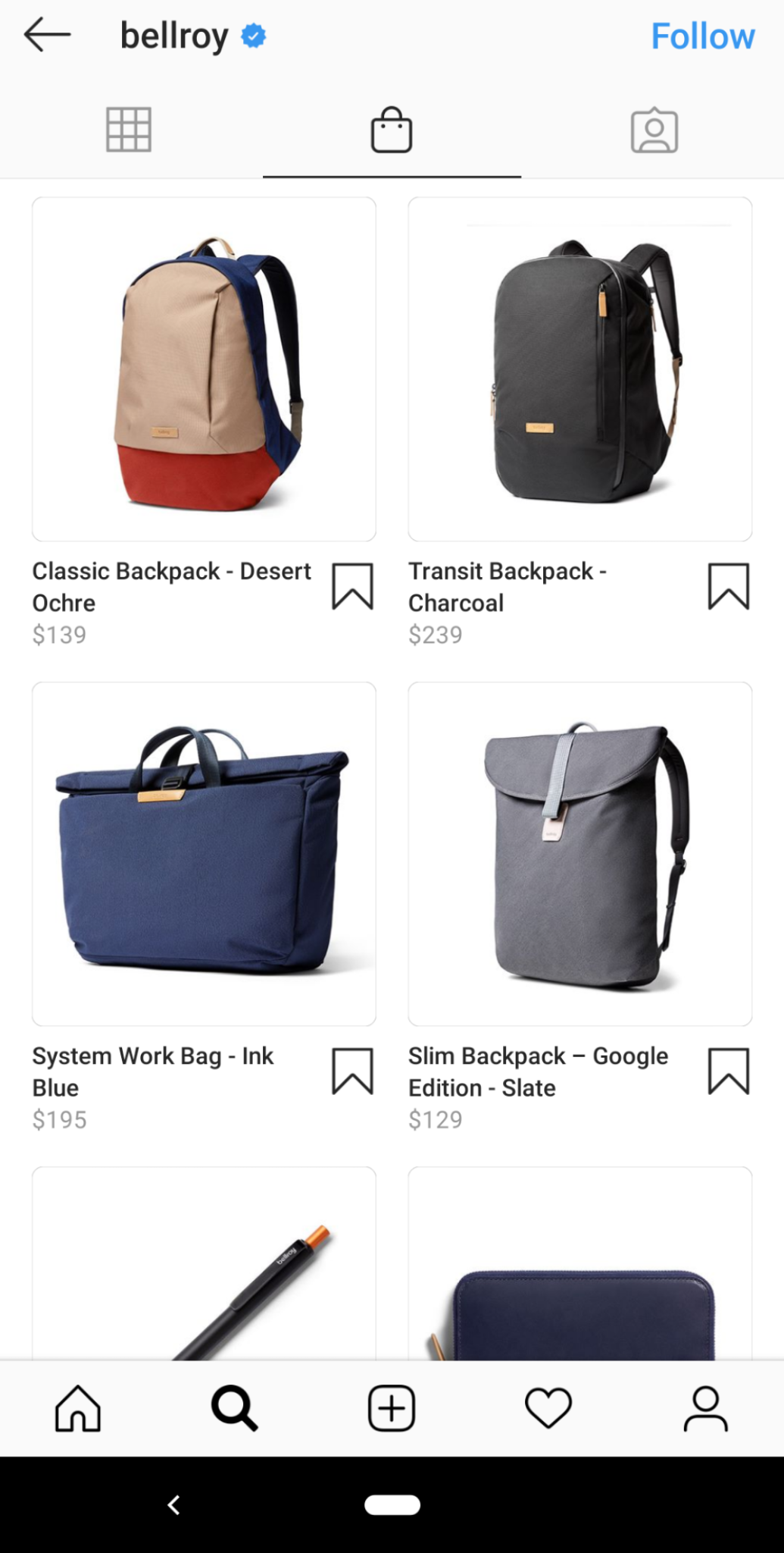 Instagram shopping can also be done directly from the shopping icon