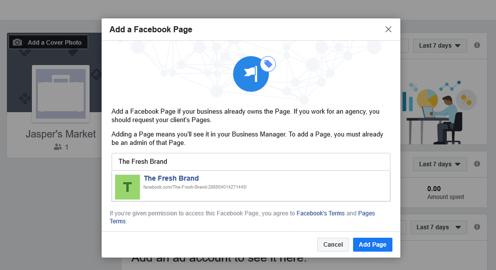 add page window on facebook business manager