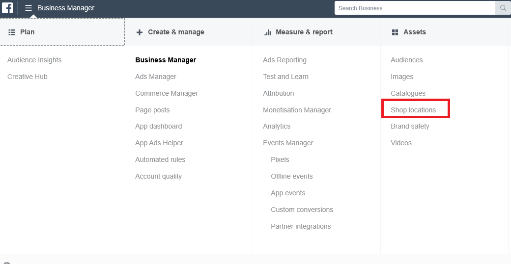 business manager dropdown menu