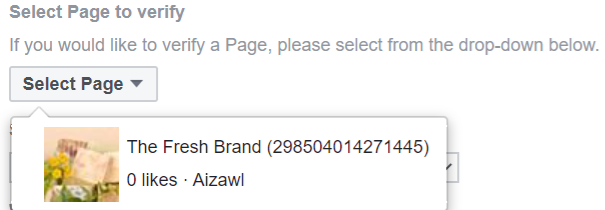 Option to select the Page to verify on Facebook