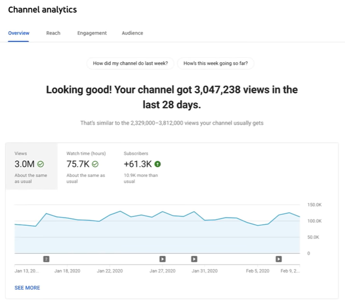 Screenshot of YouTube Channel General Report