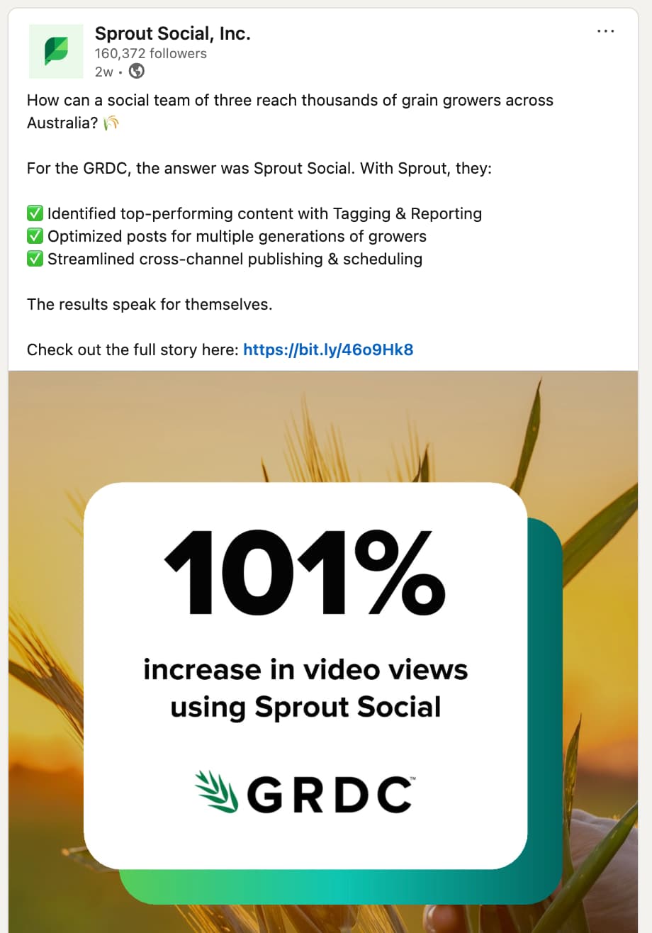 Sprout Social repurposing a case study as a LinkedIn carousel.