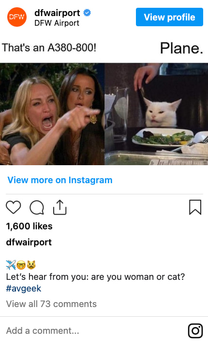 DFW airport Instagram post with meme