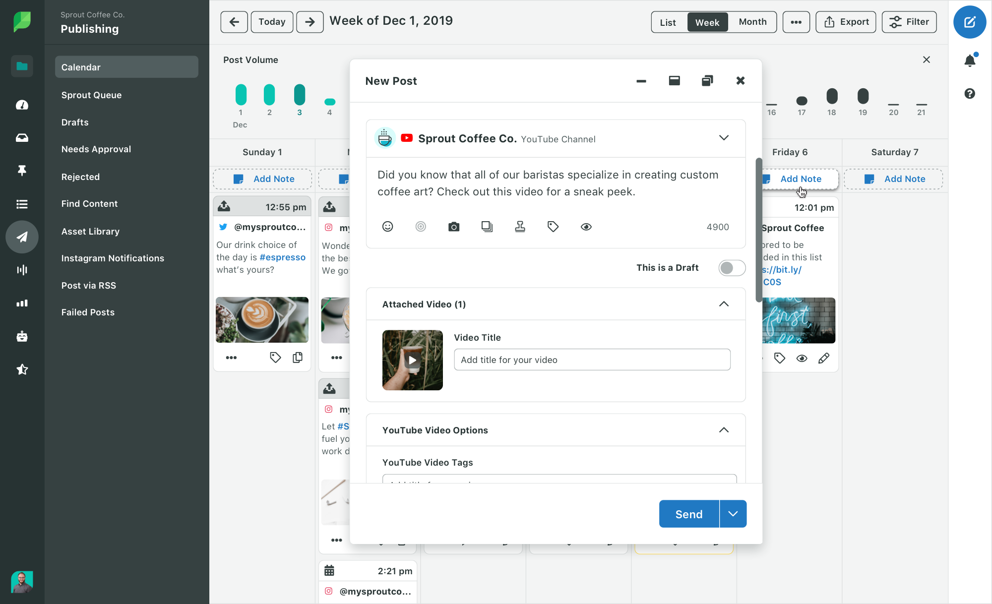Schedule YouTube content in Sprout Social